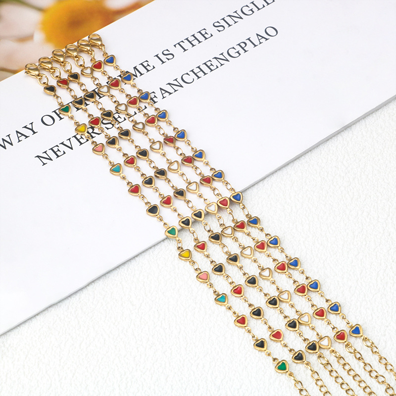 304 Stainless Steel Pendant Material Ion Plating (IP) 18K Gold Plated Heart Shape 304 Stainless Steel Simple Style Waterproof Non Tarnish 304 Stainless Steel Bracelets