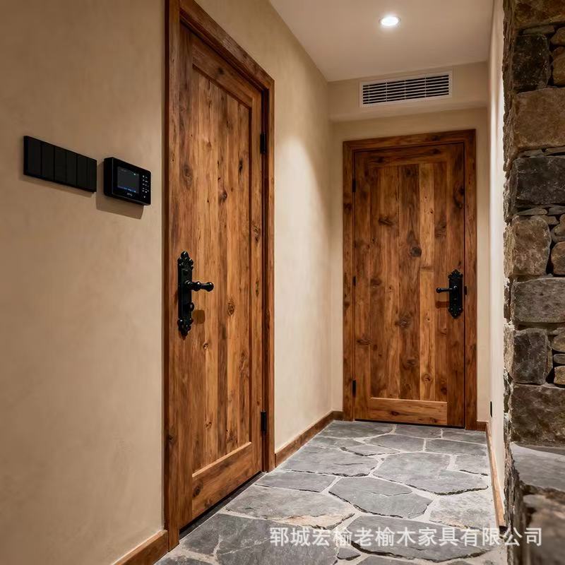 Wabi-Sabi Style Solid Wood Door, Vintage Homestay Old Elm Wood Entrance Door, Wooden Door, Retro Hotel Swing Door, Main Door