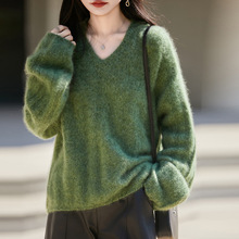 重磅拉毛羊绒羊毛慵懒针织衫女秋冬新款洋气宽松女装毛衣厚款上衣