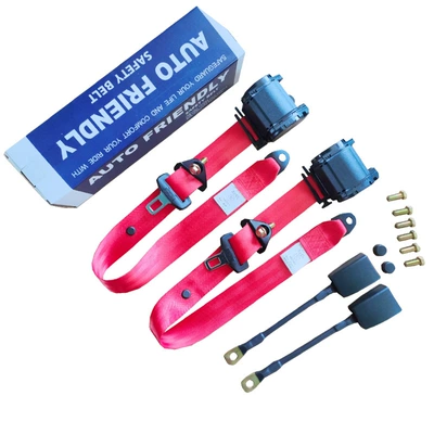 three-point automatic retractable roll | Car seat belt - sl-2-3-point-retractors-red-2-30cm-steel-wire-bases-black-8-screws-boxed