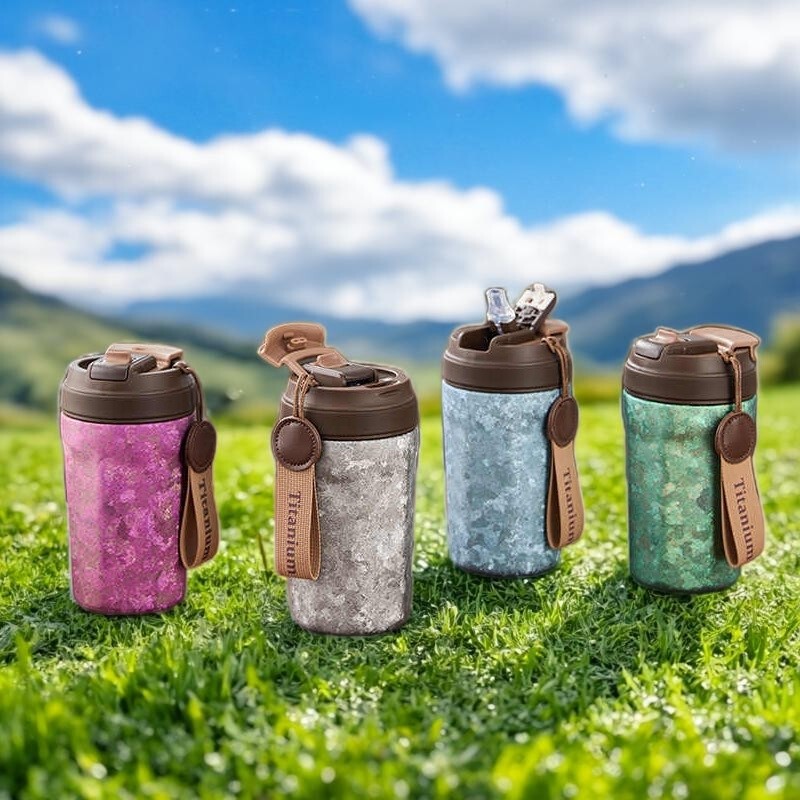 ✅ 2025 New Pure Titanium Coffee Cup Thermos Straw Cup Outdoor Portable Car-Mounted Titanium Cup Wholesale for Men and Women Fashionable