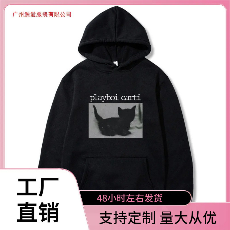 Playboi Carti Hip Hop Hoodie Cute Cat Print Hoodie Harajuku Sweatshirts Normal Men