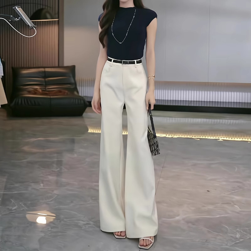 High-End White Suit Pants for Women Summer 2025 New High-Waist Slimming Look Straight-Leg Versatile Ice Silk Wide-Leg Pants