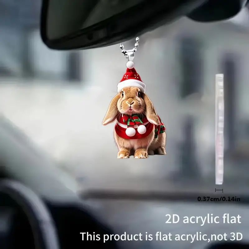 Nuevo cross-border creativo de Navidad encantador pequeño conejo fiestas colgante acrílico plano colgante espejo retrovisor
