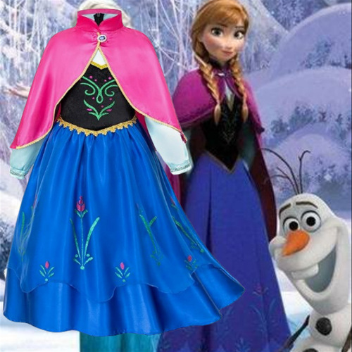 Ice and Snow Fairy Tale Foreign Trade Children's Dress with Scarf Anna Princess Dress Cosplay Costume for Girls Birthday Gown