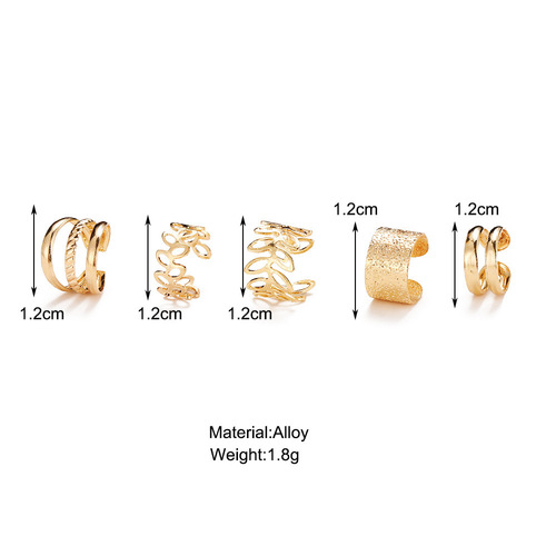 Creative minimalist Insta earrings without piercing earbone clips with personalized multi-layer hollow C-type ear clips, niche design 5-piece set