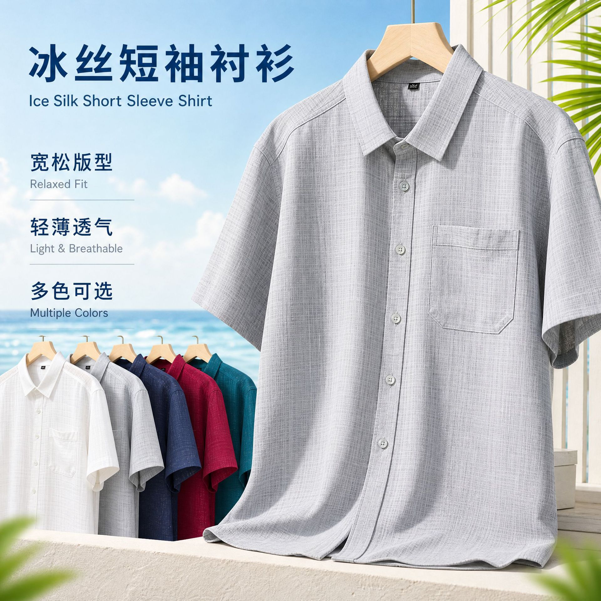 New summer thin ice silk short-sleeved loose men's shirt for middle-aged and elderly men, grandfather's top, father's cardigan wholesale
