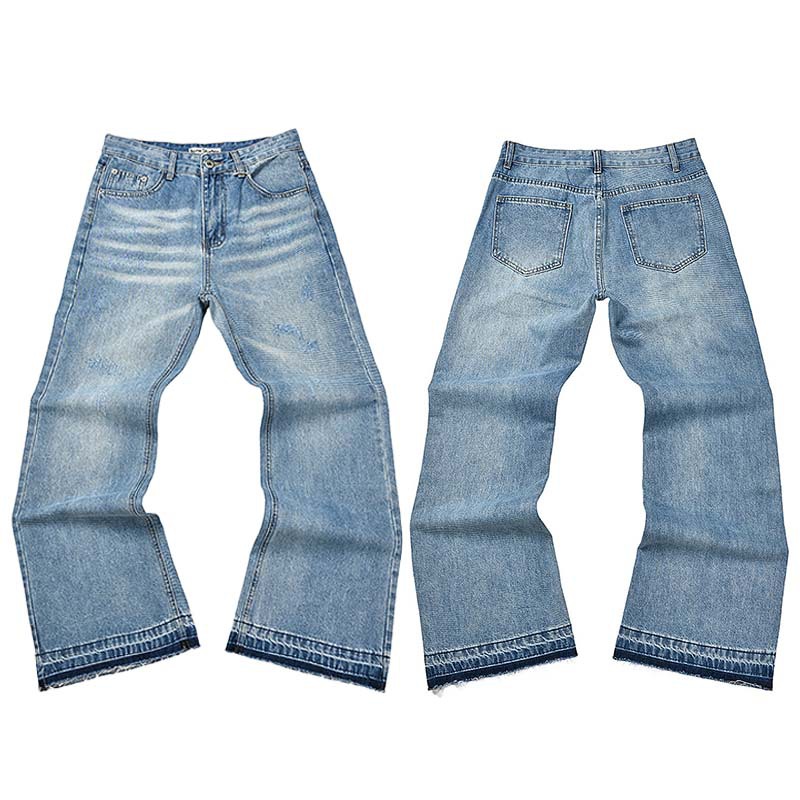 Acne Studios Jeans Double-Layered Distressed Raw Hem Flared Light Blue