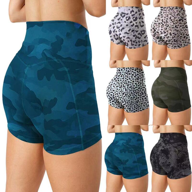 Amazon's Hot Style Women's Fashion Pure Color Hip Lifting Fitness Shorts Yoga Pants with Flap Pocket Pants Size Ready Stock