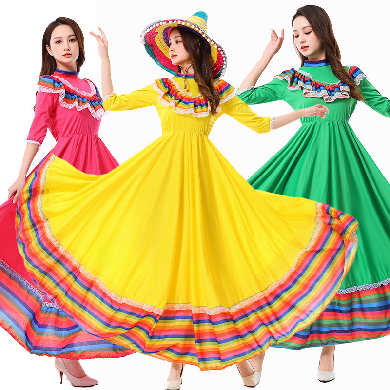 Halloween Mexican Style Traditional Style Female Adult Dress Large Skirt Ethnic Style Dress Performance Dress Halloween Mexican Style Traditional Style Female Adult Dress Large Skirt Ethnic Style Dress Performance Dress