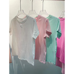 25夏季圆领正肩纯色百搭女ins潮简约体恤上衣字母印花短袖棉质T恤