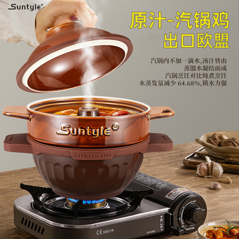 [Exportación a Alemania] Olla de vapor de cerámica, olla de estofado doméstica, cocina de inducción de gas, cazuela, olla de vapor especial para pollo