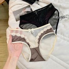 「 一语桃花」女生内裤网纱性感透气中腰镂空蝴蝶结三角裤代发