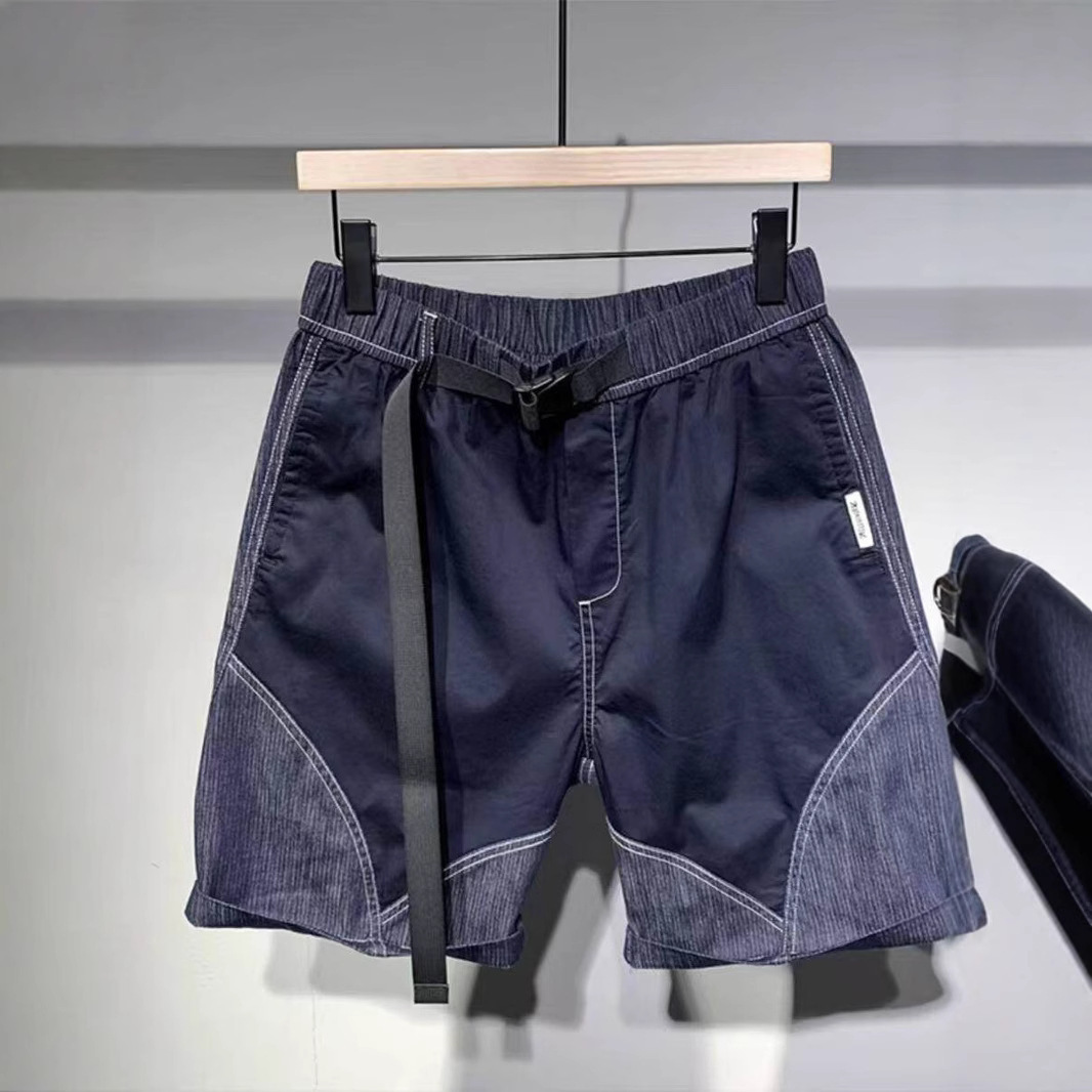 Herren-Jeansshorts mit Farbblock-Design für Jungen – Sommermode mit einzigartigem Stil und vielseitigem Schnallengürtel – Freizeitkleidung für Teenager_voghion.com