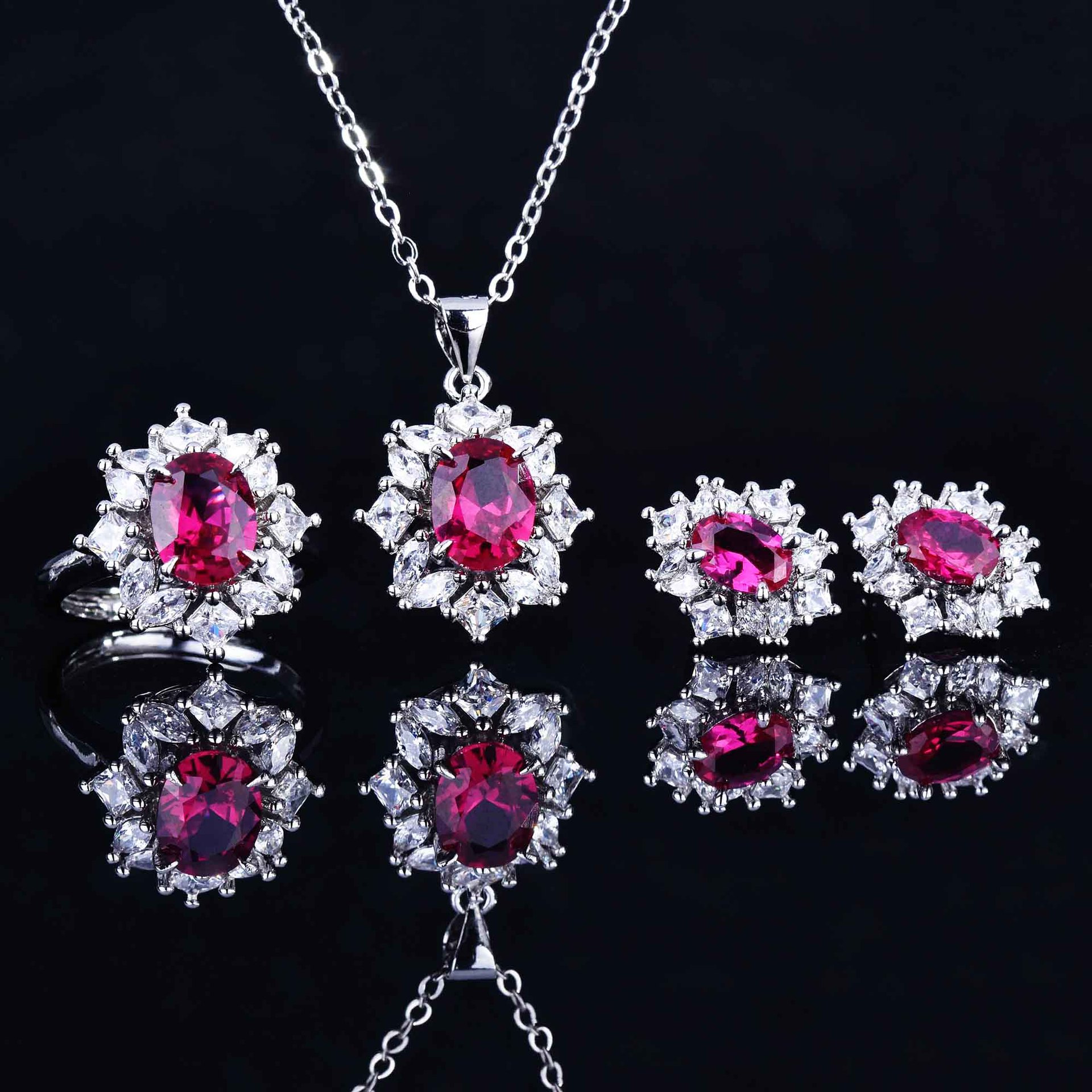 Fashion Luxury Color Treasure Set Corundum Open Ring Earrings Pendant Jewelry display picture 3