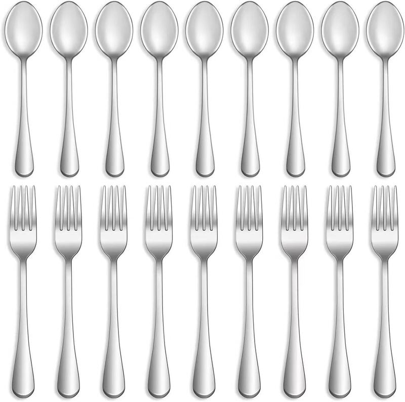 Fork and Spoon Silverware Set, Food Grade Stainless Steel Cutlery Set 8 Dinner Forks and 8 Teaspoon