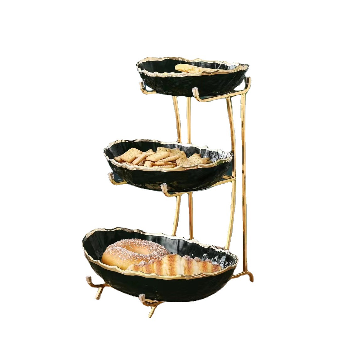Plato de fruta sala de estar hogar plato de caramelo recepción merienda plato de exhibición postre multi-capa pastel plato nórdico chapado en oro alto valor de color