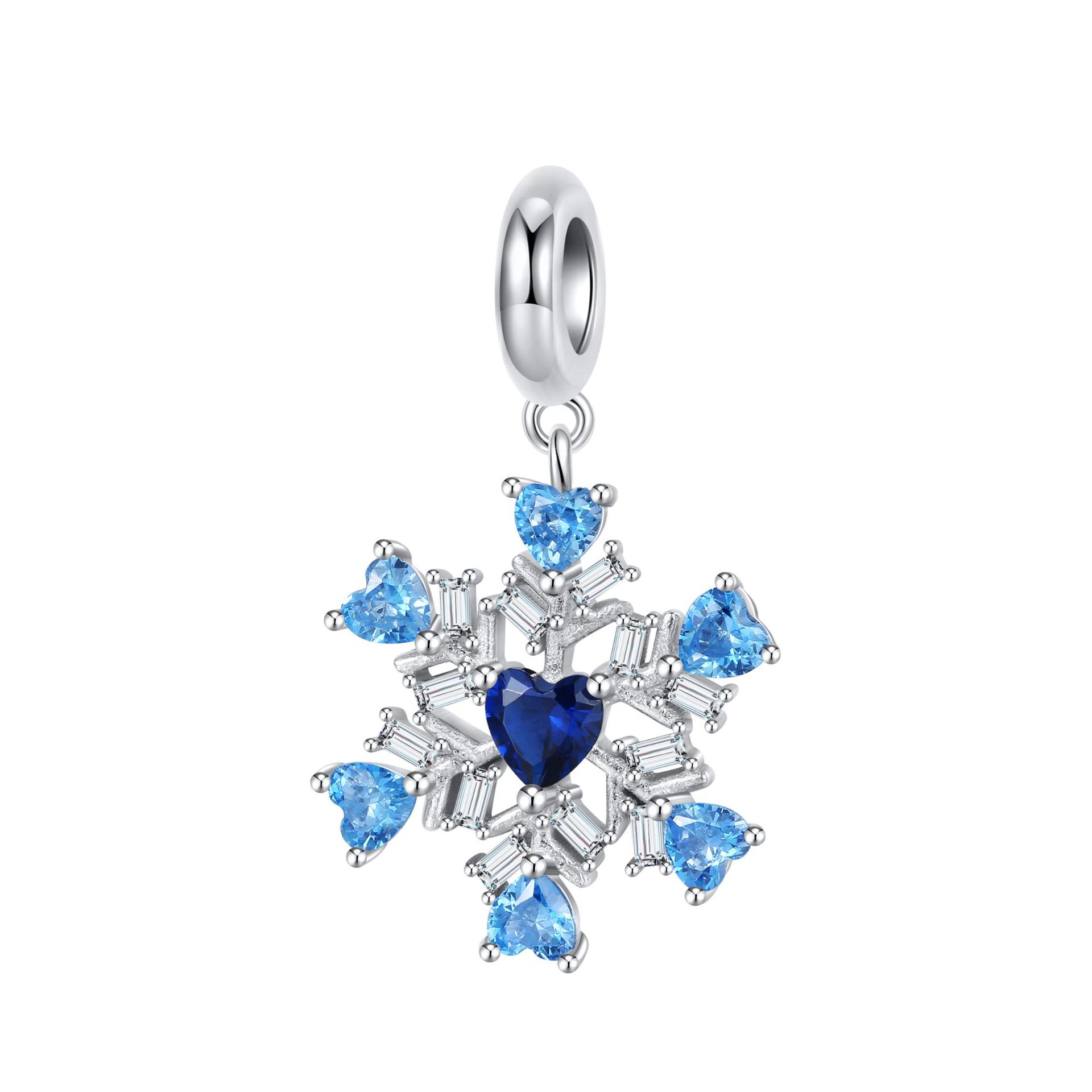 Creazione di gioielli natalizi originali e creativi, ciondolo a forma di fiocco di neve invernale con zirconi intarsiati in argento S925, bracciale fai da te con accessori di perline_voghion.com