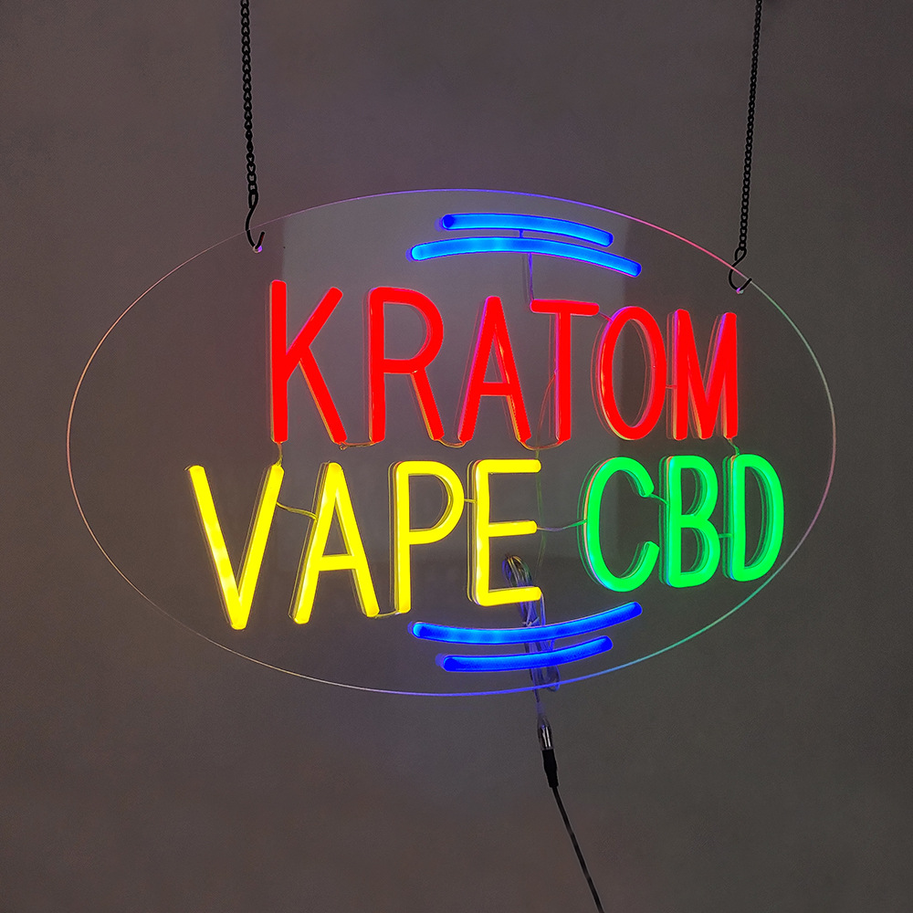 跨境出口发光装饰灯牌亚克力霓虹灯 LED KRATOM VAPE CBD 广告牌
