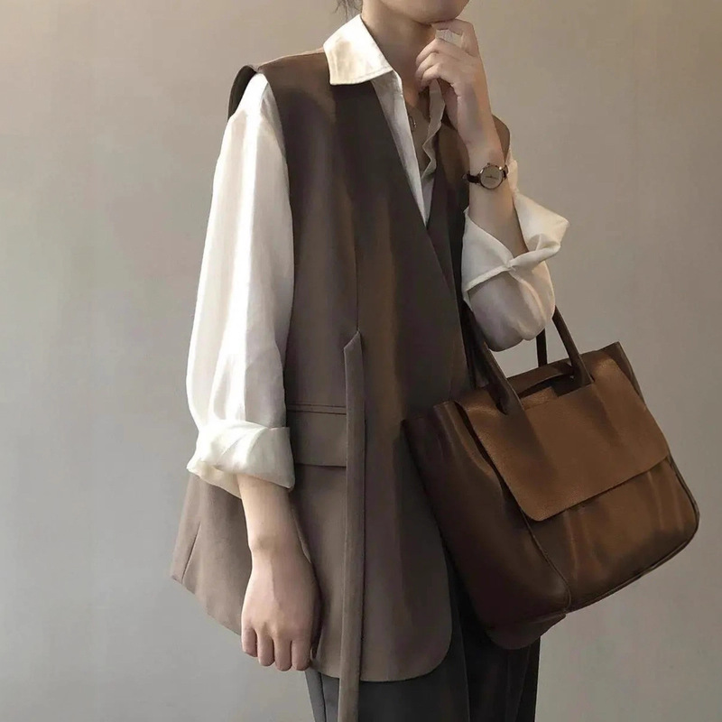 Suit Vest Women's Large Size New Japanese Style European Style Layered Shirt Jacket Elegant Vest Loose Vest A6400 Suit Vest Women's Large Size New Japanese Style European Style Layered Shirt Jacket Elegant Vest Loose Vest A6400