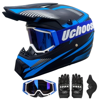 Motorcycle Safety Supplies — cycling helmet, off-road helmet - matte-blue-track-s
