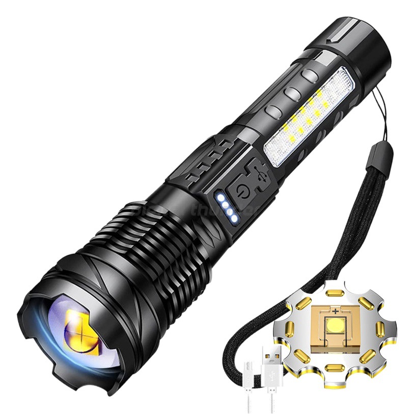 Transfronteriza nueva linterna láser blanco aleación de aluminio zoom remoto al aire libre linterna de luz fuerte batería incorporada de carga