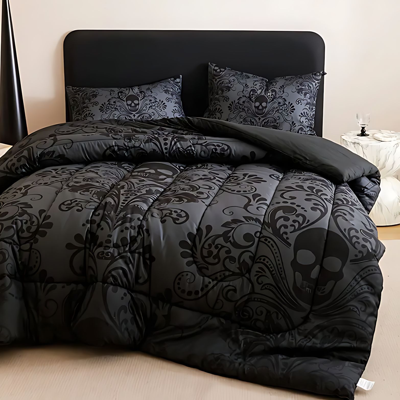 TEMU / JIT transfronterizo esqueleto negro gris patrón 3D impresión digital 180gms fuente de fabricantes de quiltos