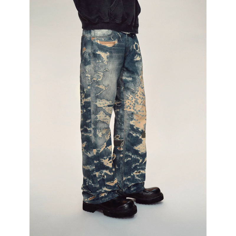 2025 European Station Reset 501 Conley Digital Print Boro Distressed Washed Vintage Destroyed Jeans