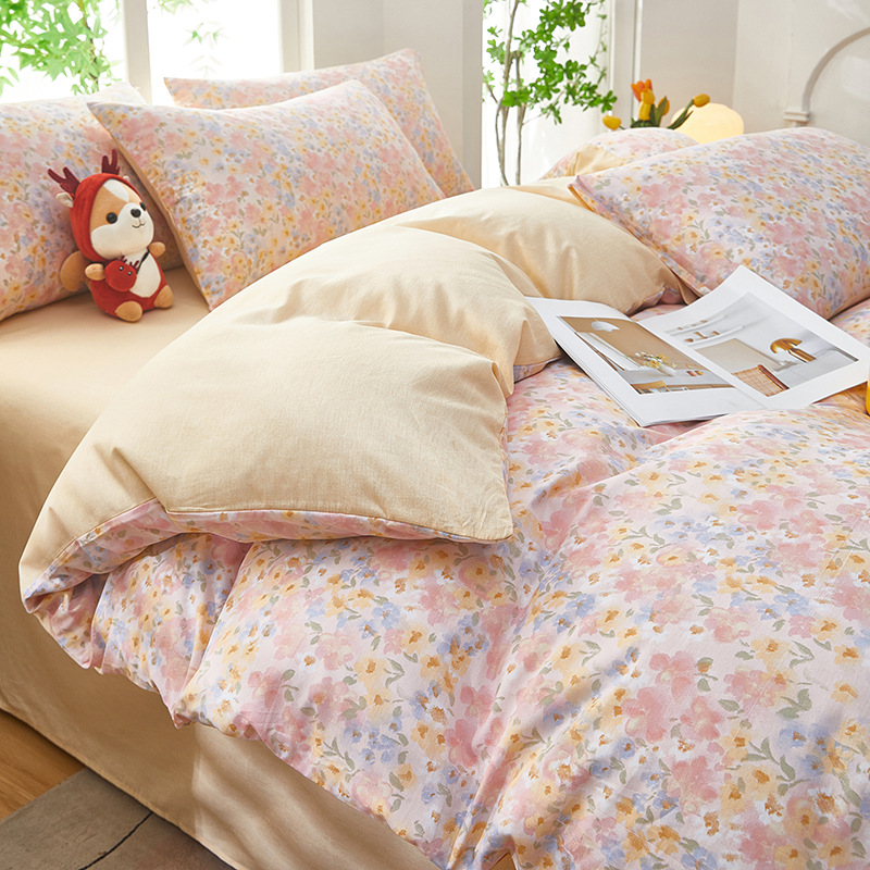 Cama de cuatro piezas, 100 cubierta de edredón de algodón, ropa de cama de dormitorio de estudiantes, tres piezas