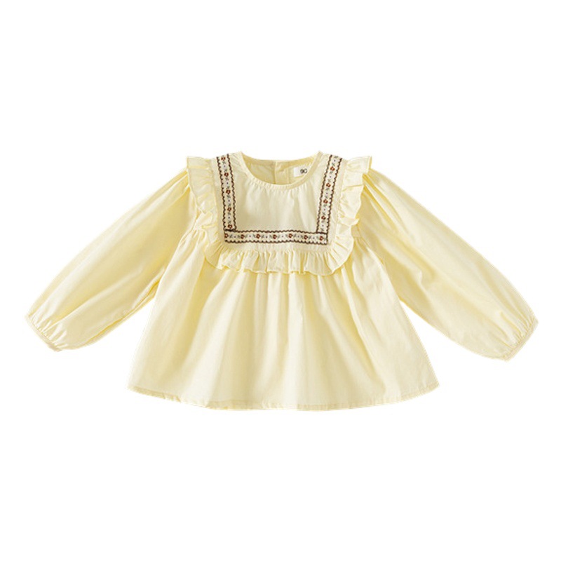 Babycity ropa de primavera y otoño para niñas estilo coreano camisa bordada cuello cuadrado grande camisa para niños QY22095