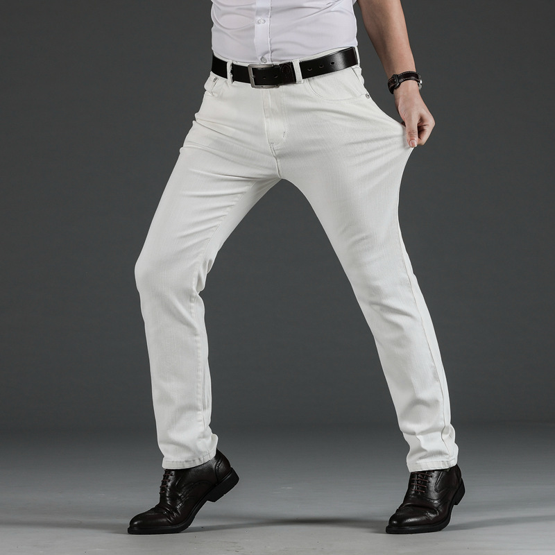 Four Seasons New Men's Stretch Straight White Jeans Men's Korean Style Slim-fit Loose Casual Long Pants for Young Men Four Seasons New Men's Stretch Straight White Jeans Men's Korean Style Slim-fit Loose Casual Long Pants for Young Men