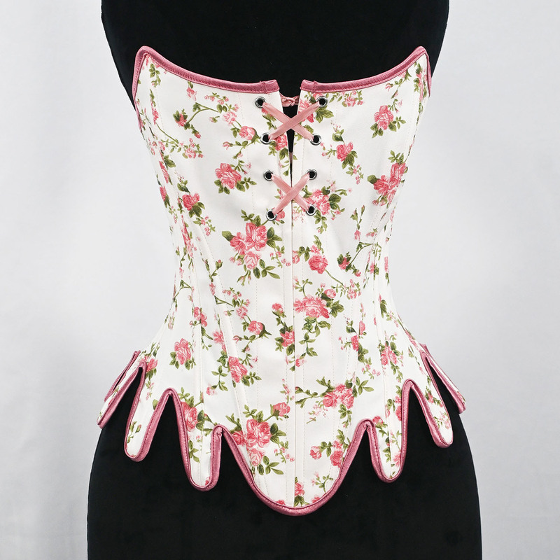 French-Style Vintage Rose Floral Bustier Top with Irregular Petals and Front Tie Waist French-Style Vintage Rose Floral Bustier Top with Irregular Petals and Front Tie Waist
