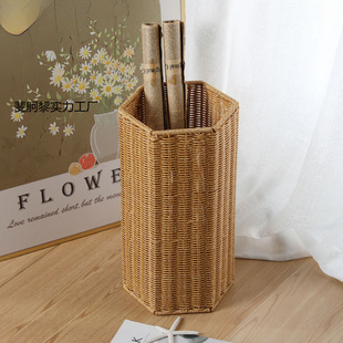 Imitation Rattan Umbrella Stand Umbrella Bucket Hotel Living Room Home Umbrella Storage Bucket European Nordic Style Flower Pot Cover Factory Direct Sale