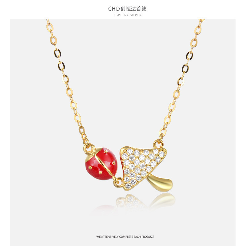 Japón y Corea de la moda S925 collar fresco de plata con diamantes de gota de aceite hongos creativos siete estrellas collar mariquita mujer