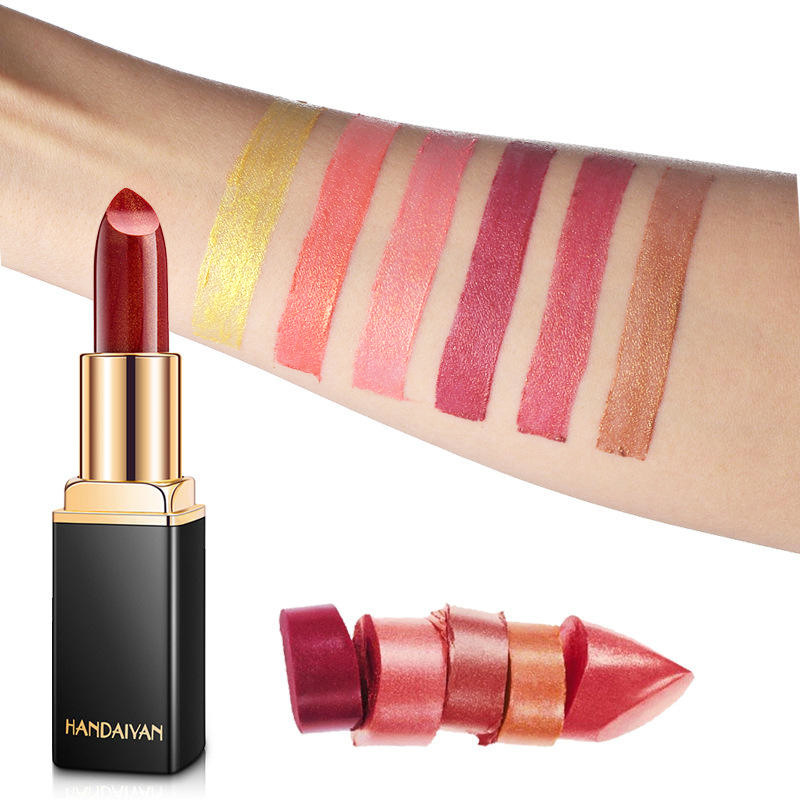 Transfronterizo termográfico lápiz labial HANDAIYAN nueve colores lápiz labial mermaid brillante metal perla oro lápiz labial color cambiante