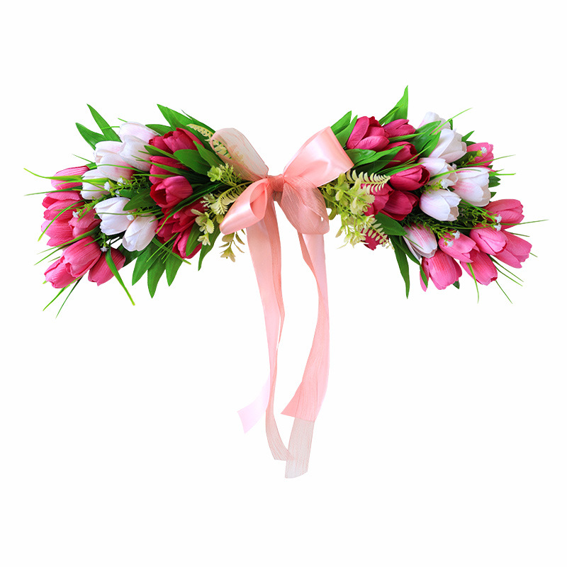 Tulipan transfronterizo puerta colgante flores de seda artificial flores verdes decoración de boda sensación colgante de pared