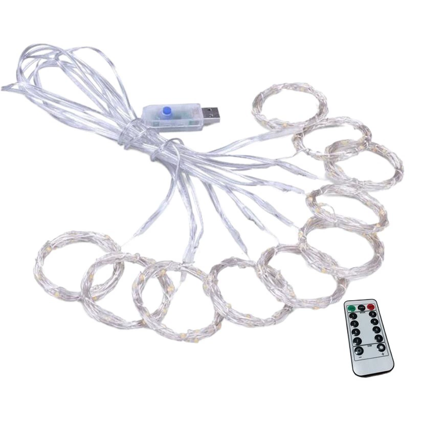 Cross-Border 3*3MLED8 функция дистанционного управления медная проволока занавес световая гирлянда USB водонепроницаемый батарейный отсек Солнечный водопад огни