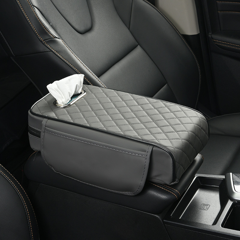 Universal – Car Armrest Armrest box pad - gray-no-8-side-storage-bag-tissue-box