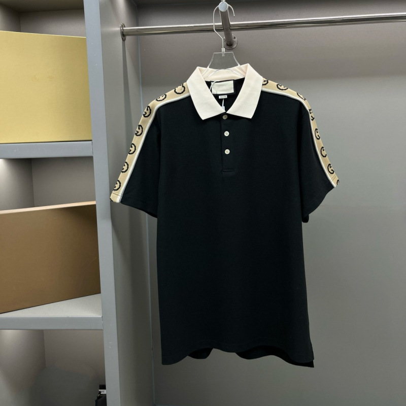 European Station Sleeve Reflective Ribbon Double G Letter Embroidered Casual Polo Shirt Men's and Women's Business Commuter All-match Lapel European Station Sleeve Reflective Ribbon Double G Letter Embroidered Casual Polo Shirt Men's and Women's Business Commuter All-match Lapel