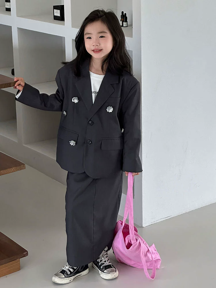 Suit, autumn set, long skirt, Korean style, oversize