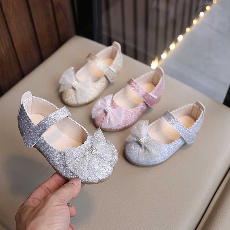 Zapatos de princesa para niñas, nuevos zapatos para niños, zapatos de cuero de primavera y verano brillantes, zapatos de niña, zapatos de bebé, suela suave