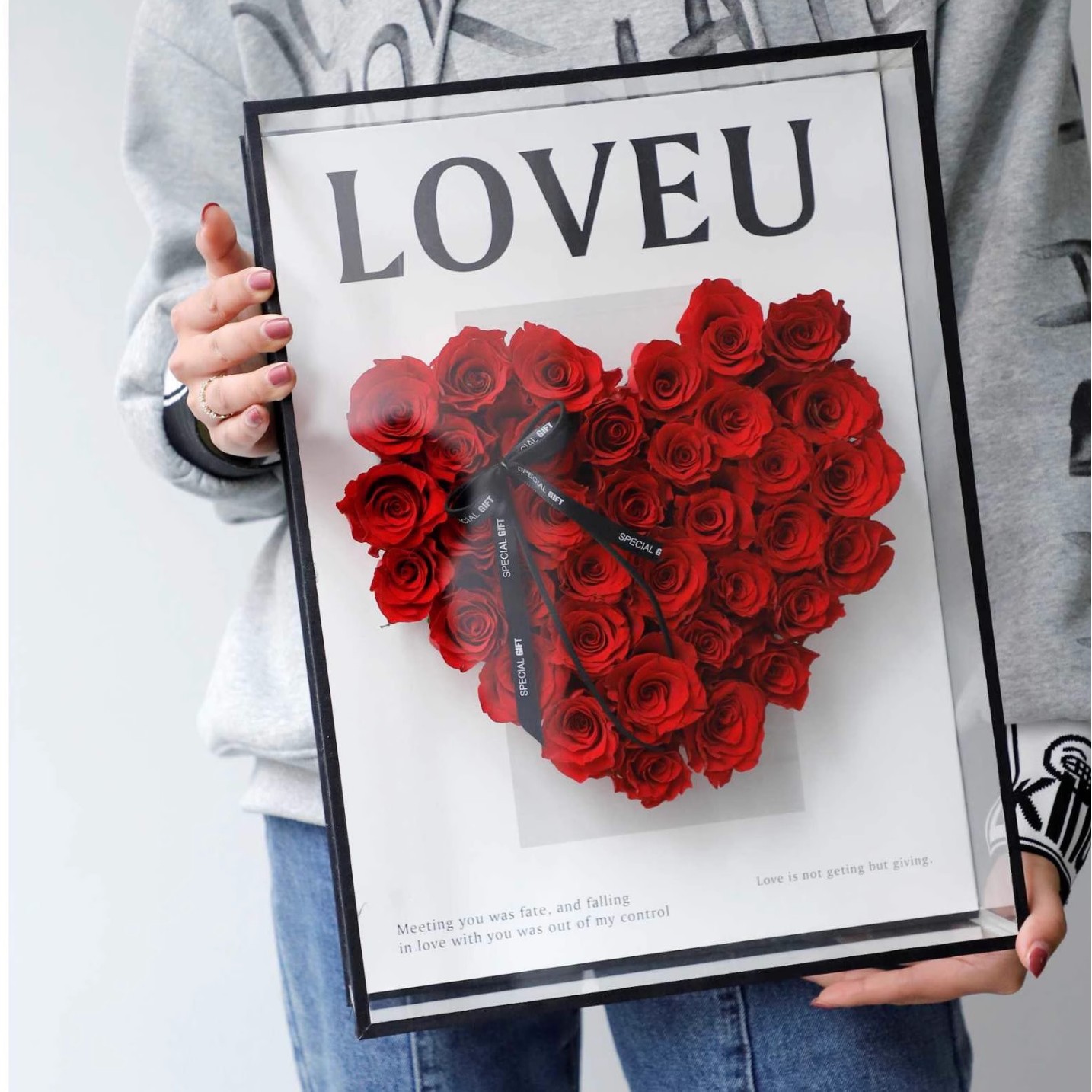 新品亚克力透明爱心礼物花盒海洋之心鲜花礼品盒花艺花束包装材料