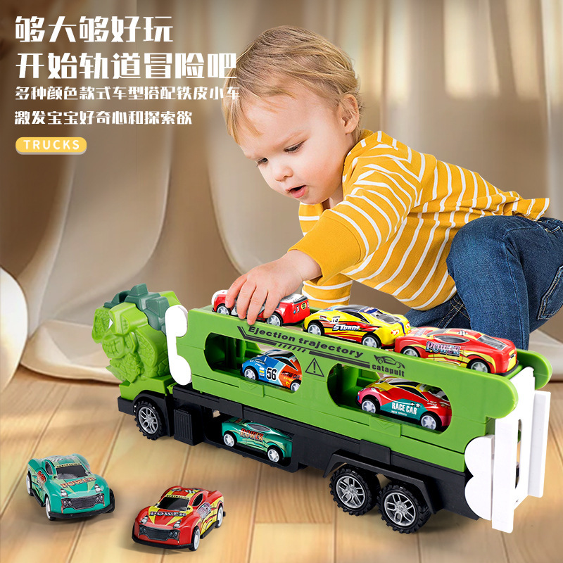 国境を越えた子供用変形恐竜折りたたみおもちゃの車、収納可能なコンテナトラック、赤ちゃんの教育用射出軌道プルバックカー|undefined