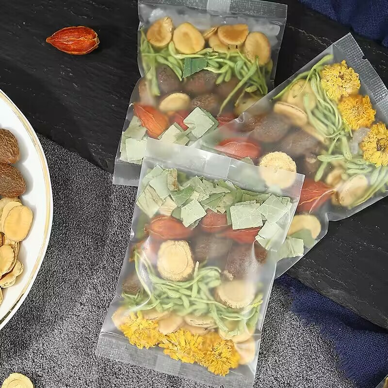 Chrysanthemum, Cassia Seed, and Kudzu Root Tea Bags. Customized Ingredient Processing for Whole Leaf Substitute Tea