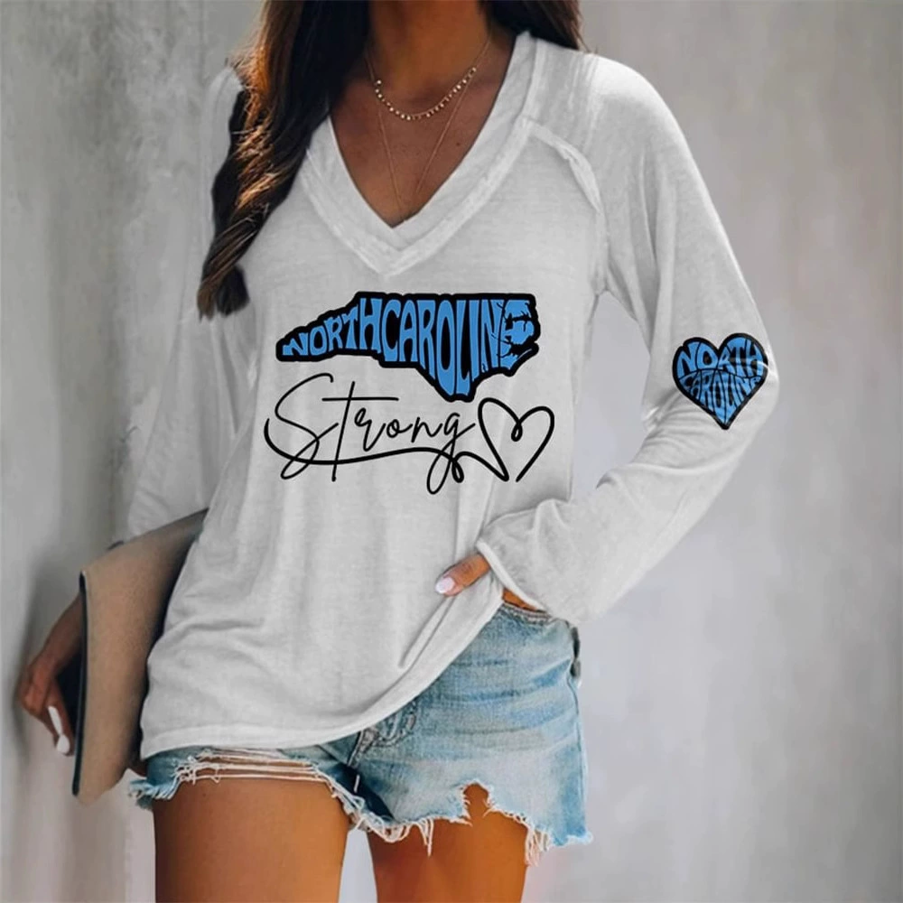 Производитель AliExpress трансграничный женский V-образный вырез с длинным рукавом топ футболка алфавит 3D принт LOVE STRONG досуг