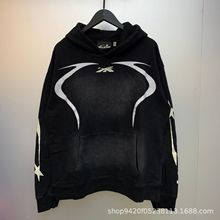 2024早春新款H@ellstar侧面女神水洗做旧连帽卫衣男女同款一件批