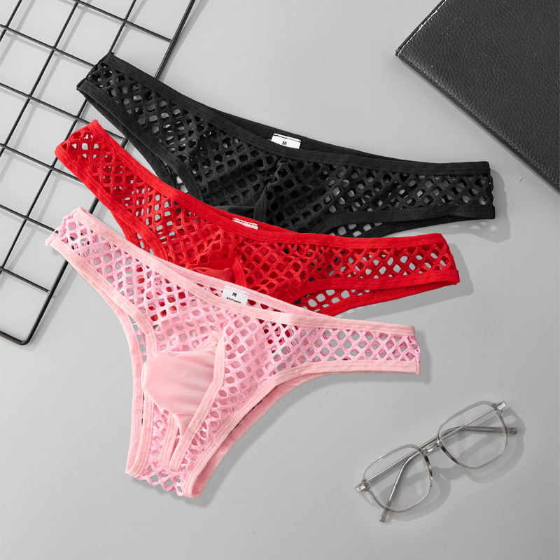 Men's Sexy Fishnet Briefs, Low-Waist U-Shaped Pouch See-Through Mesh Erotic Underwear, Cross-Border Wholesale in Stock