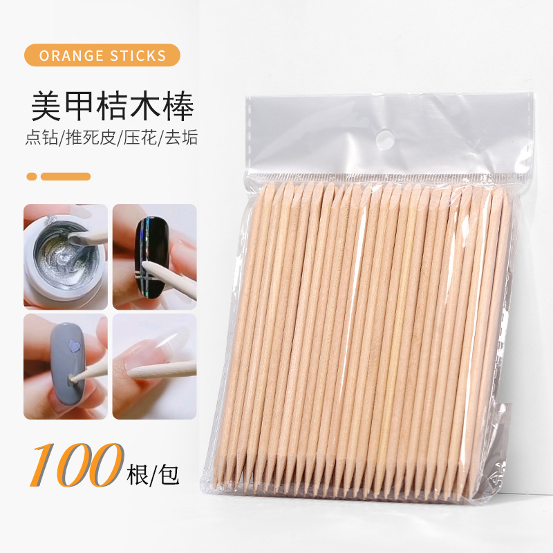 Nail tools orange stick dead skin push double-headed drill stick glue carved nail removal stick wearing a small wooden sign wholesale