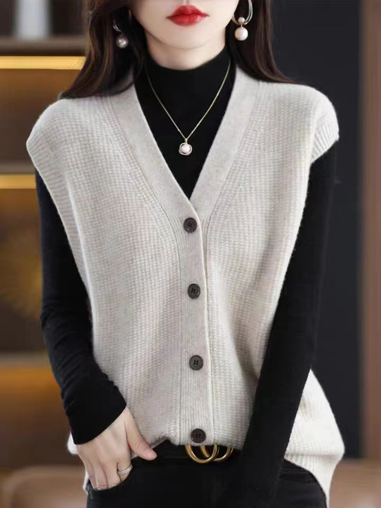 2024 primavera y otoño nuevo retro con cuello en V Chaleco de punto suelta desgaste exterior overwear chaleco suéter de las mujeres