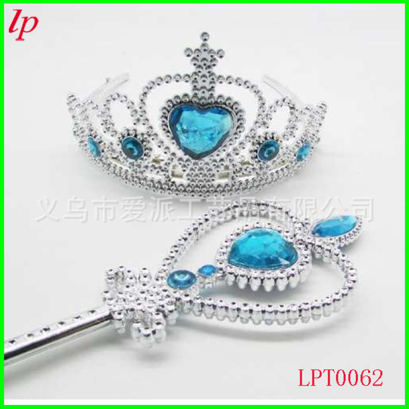 Children's Party Princess Crown Elsa Princess Blue Crown Set Frozen Crown Magic Wand